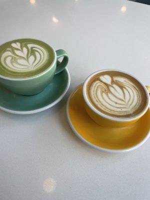 A latte and a matcha met for a date, with me