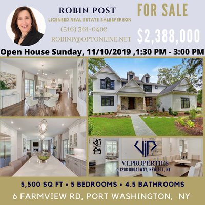 MUST SEE THIS EXTRAORDINARY NEW CONSTRUCTION IN PORT WASHINGTON! CALL OR TEXT ROBIN POST 516-361-0402 OR STOP BY THE NEXT OPEN HOUSE Sunday