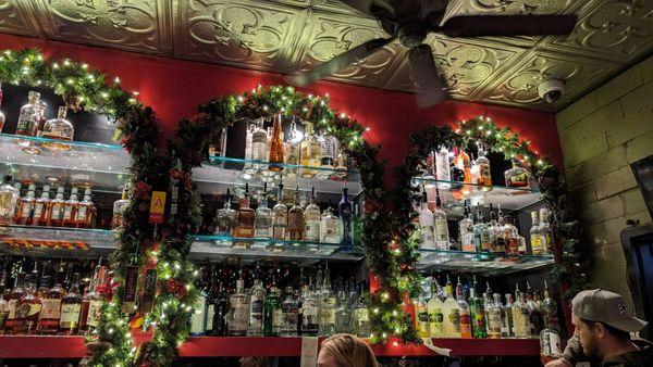 Bar decorated for Christmas