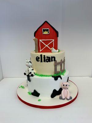 Barn Yard Cake with Cute Farm Animal Decor