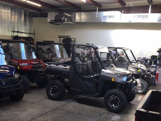 Showroom with new Polaris Rangers - 2018