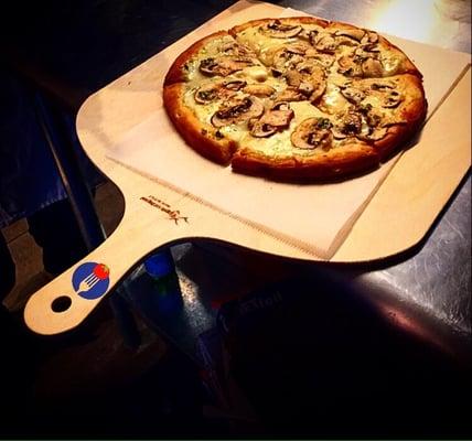 Mushroom Alfredo gourmet personal pizza pie