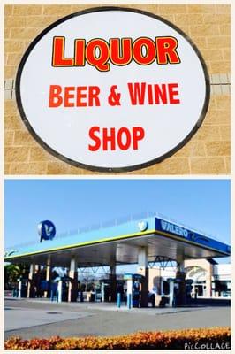 Outside Image of Liquor Beer & Wine Shop and Gas dispensers.