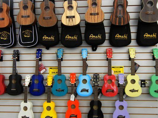 You'll also find ukuleles & other stringed instruments like banjos and mandolins.