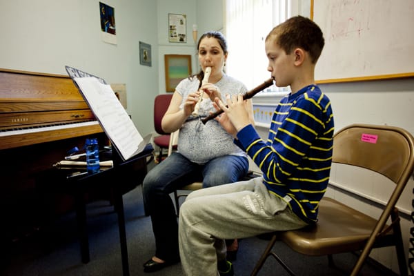 Recorder lesson in Studio E.