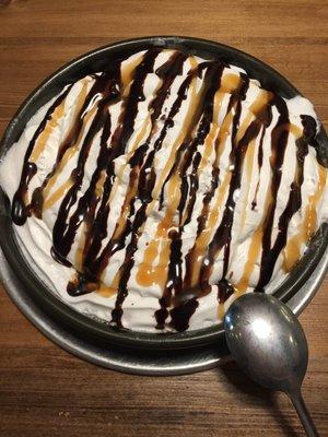 Cookie monster. $6.99 in 3/2018.  Cookie crust, ice cream, whipped cream, drizzles.  Diabeetus in a pan.  Sweet, sweet diabeetus.