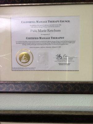 Certified State Licensed Massage Therapist #2912