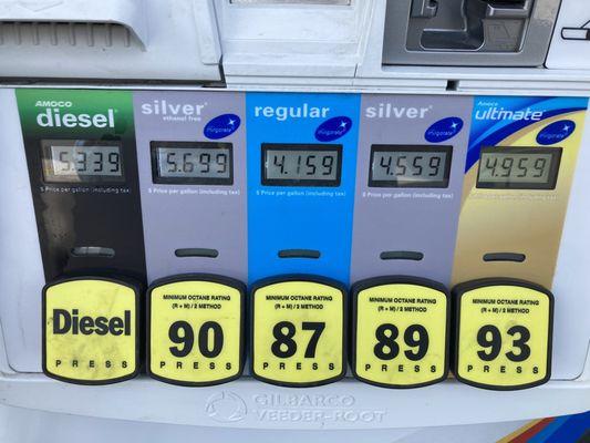 Regular prices (note Ethanol-Free gas) ...