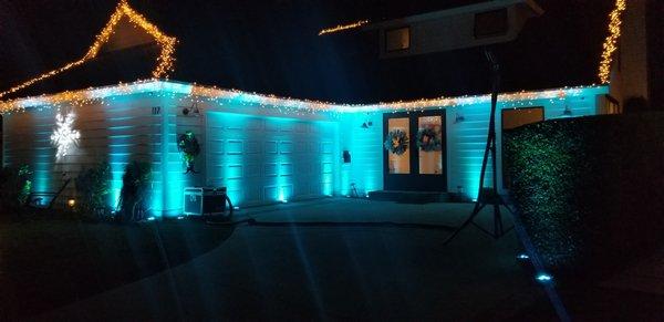 Snow Machine and Uplighting for a Special moment at a private residence.