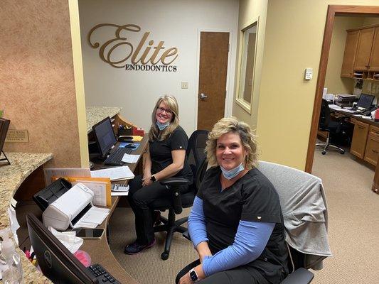 Jennifer and Tracy at the Front Desk. Taking care of you.