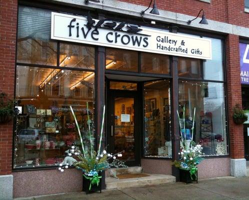 Five Crows Gallery and Gift Shop: has over 150 local artists.  Jewelry, wall art, stained glass, fiber, pottery, books, classes.