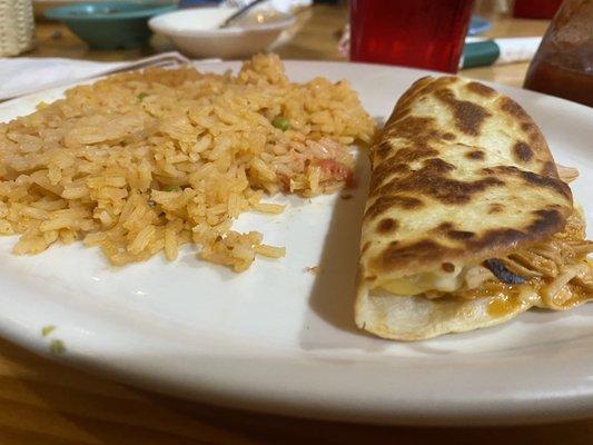 Kids meal - chicken quesadilla double rice versus rice & beans