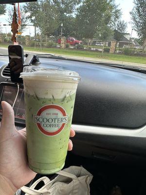 Iced matcha with pumpkin foam