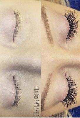 Before and after hybrid lash extensions