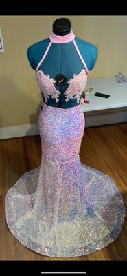 Pink sequence prom dress with mermaid train