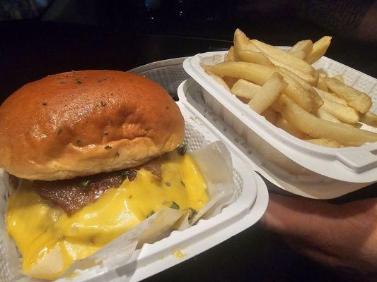 Smash burger and French fries