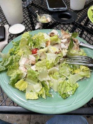 Caesar Salad w/ chicken and the extra dressing I had to purchase.