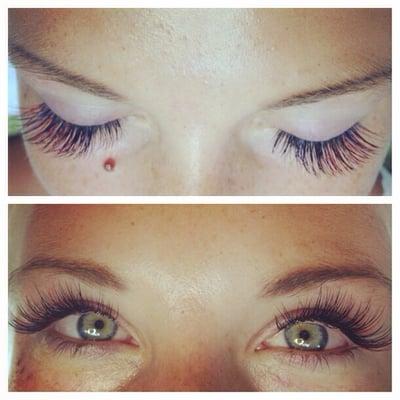 Blue and Red highlighted eyelash extension.