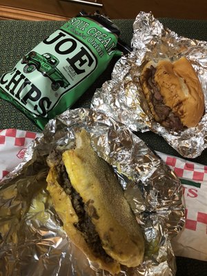 Cheesesteak, meatball sub, and chips.