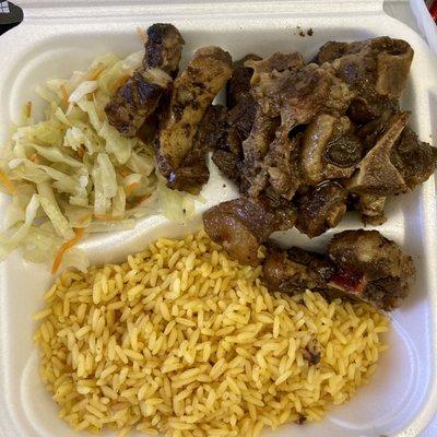 Oxtails, Yellow Rice, Cabbage