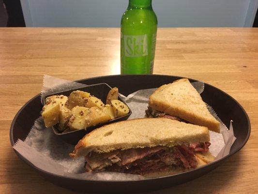 Montreal Smoked Meat sandwich, Ski soda, potato salad. Delicious.