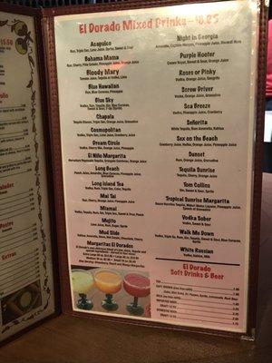 Drinks menu