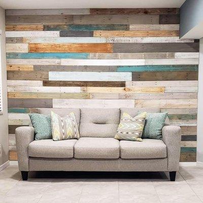 Reclaimed Wood Planks in mixed widths, 53 x 4" & 6" wide, in "Vintage Beach" style.