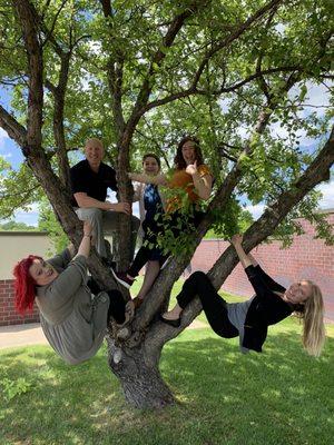 Monkeys in the tree!  Beautiful day for new Team Pictures!  June 2019