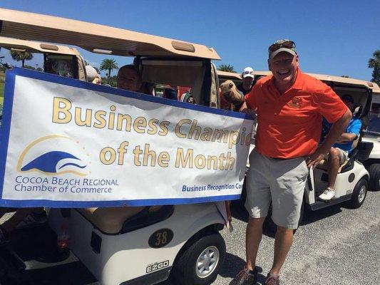 Our customers are key to us winning the Cocoa Beach Regional Chamber Commerce Business of the Month.  We help raise money for troops.