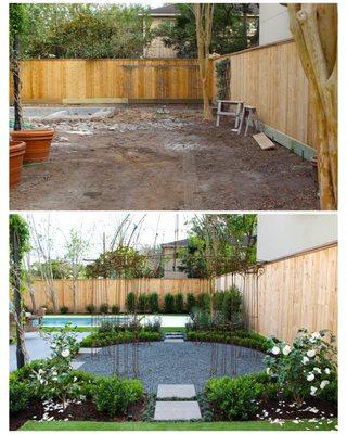 A project we completed in Tanglewood, Houston. It's amazing how landscaping can make a space appear so much larger!