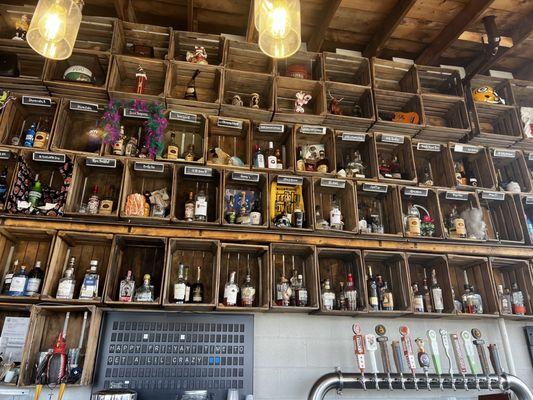 Crates behind the bar