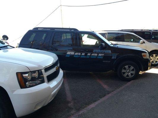 Jerome Police vehicle in front of the police station