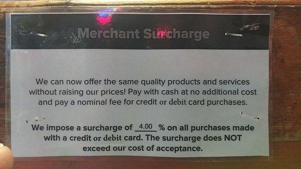 Merchant Surcharge , only 4 percent ! Still Cheap ! a couple pennys  on a few inventory items why pay for stuff u dont buy is my opinion