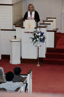 Pastor Elizabeth Hagan, preaching.