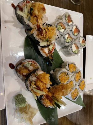 Philadelphia Roll, Sweet Potato Roll, Shrimp Tempura, Chicken Tempura