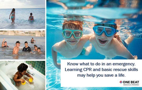 Water safety applies to everyone. CPR is a lifesaving skill that anyone can learn. Register for a course today www.onebeatcpr.com