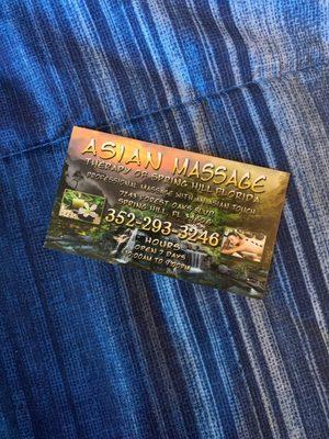 Asian Massage Therapy of a Spring Hill business card