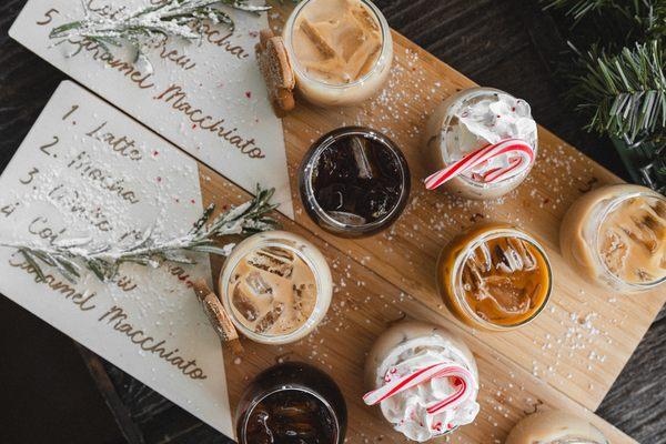 CANDY CANE COFFEE FLIGHT 
JOJO Cold Brew Coffee
Peppermint Mocha
Gingerbread Latte
Carmel Macchiato
White Mocha