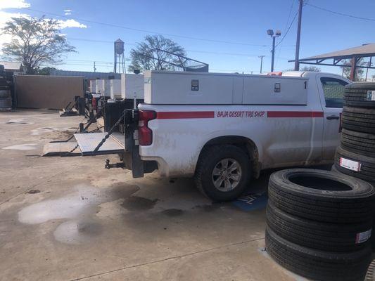 Fleet of service trucks with compressors