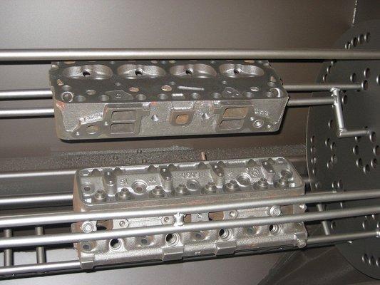 Cylinder heads after bead blasting.