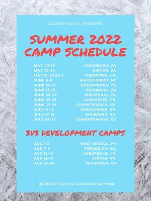 2022 Summer Camp Schedule