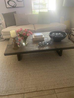 60" Pottery Barn Thorndale Coffee Table, reclaimed wood and Iron.