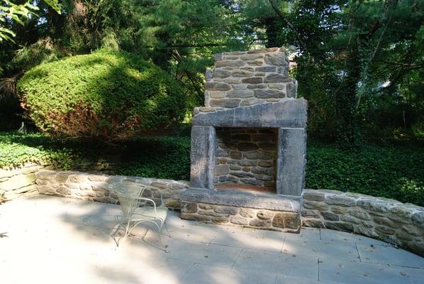 Outdoor stone fireplace