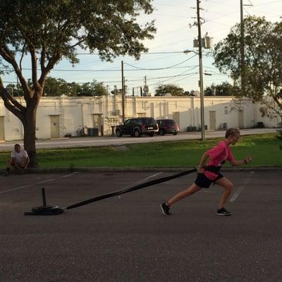 Kat showing off her sled pull skills.