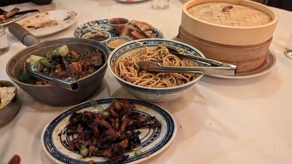 Mock eel, Dan dan noodle, short rib chow fun and soup dumplings