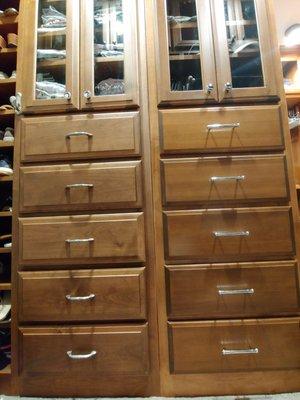 Custom closet remodel in progress.  Left side old cabinetry, right side is new. In the end they all matched perfectly!