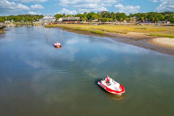 The MarshWalk in Murrells Inlet is a great place to visit and explore on a Seakart!