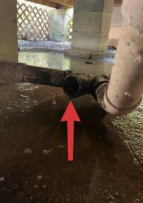 Toilet draining intro the crawlspace! Call us for your home Inspection before you buy the house!