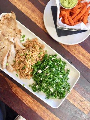 White fish, farro, kale. Fish was too salty