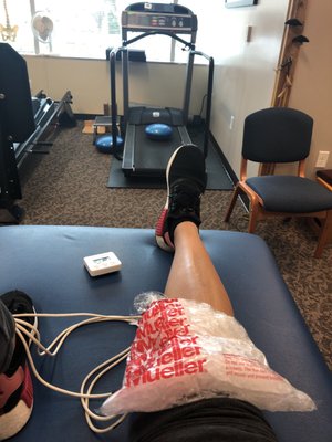 Session 4 of 6 on my Right Knee - Ice and TENS